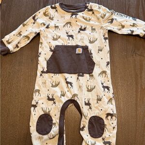 Carhartt Beige One-Piece Footie with Brown Accents and Deer Print
